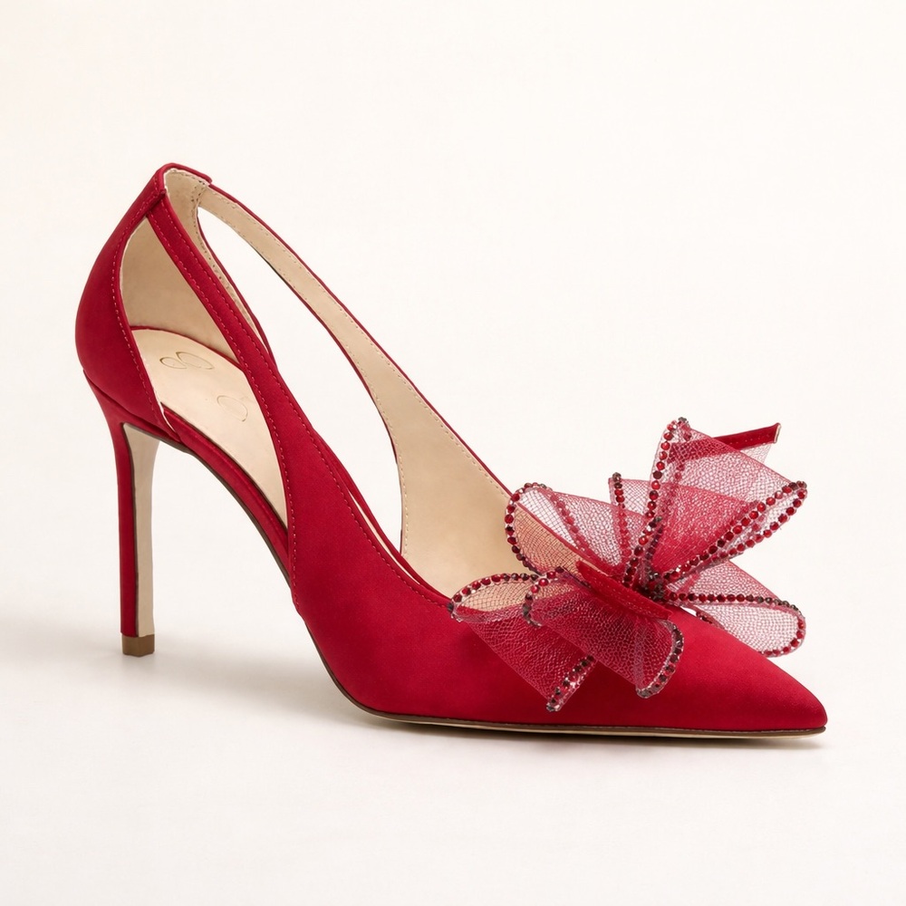 Jessica Simpson Coirah Red Satin Pumps with Statement Bow – Size 9